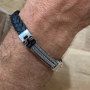 Men's Bracelet Braided leather & Silver design
